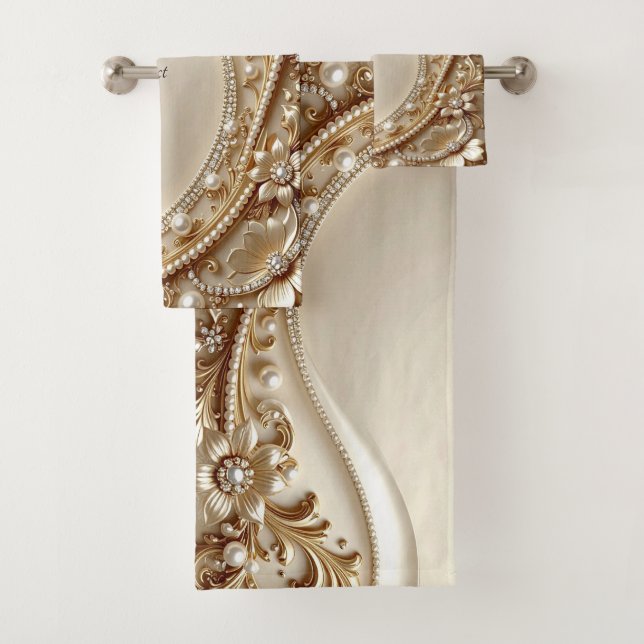Conjunto de Toalhas Florais Ornamentais em Ouro El (Insitu)