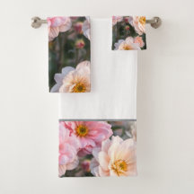 Conjunto de Toalhas Florais Rosa e Branco