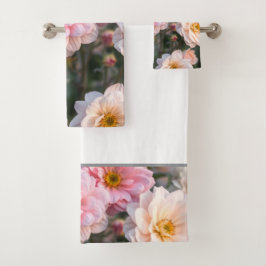 Conjunto de Toalhas Florais Rosa e Branco
