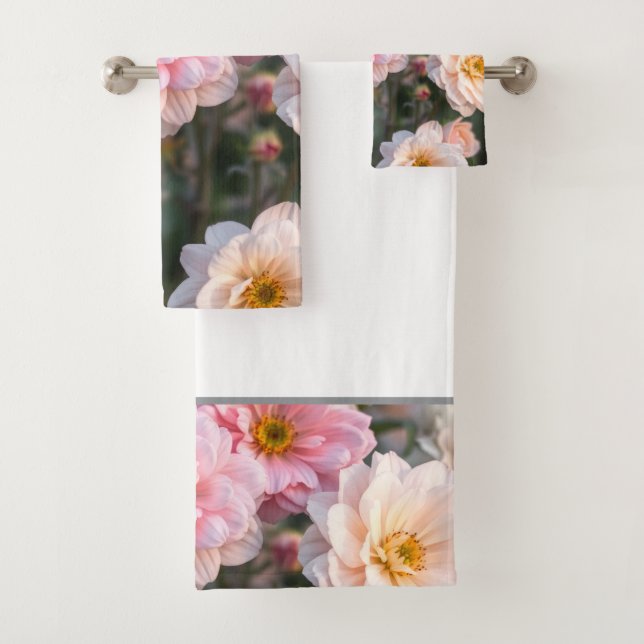 Conjunto de Toalhas Florais Rosa e Branco (Insitu)