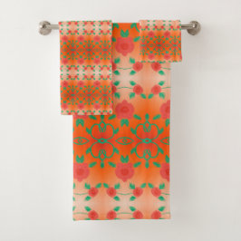 Conjunto de Toalhas Florais Vermelhas Modernas