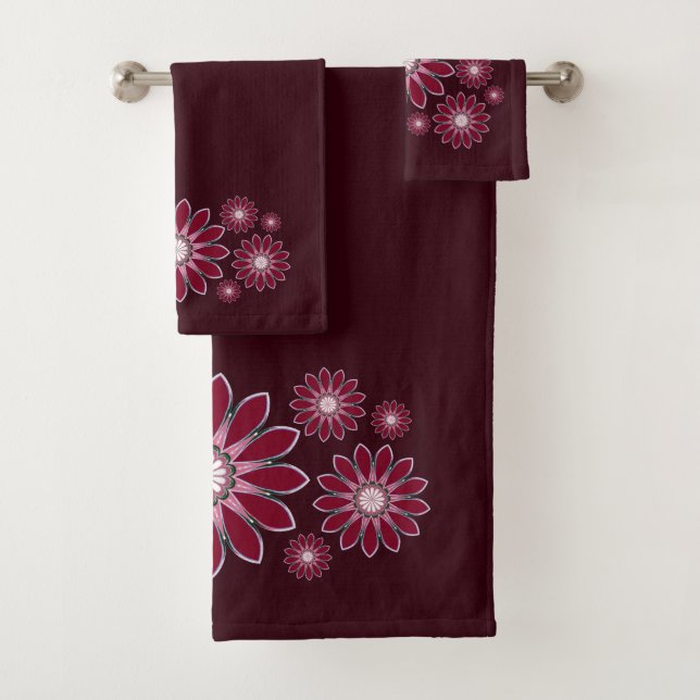Conjunto De Toalhas Floral Abstrato Borgonha (Insitu)