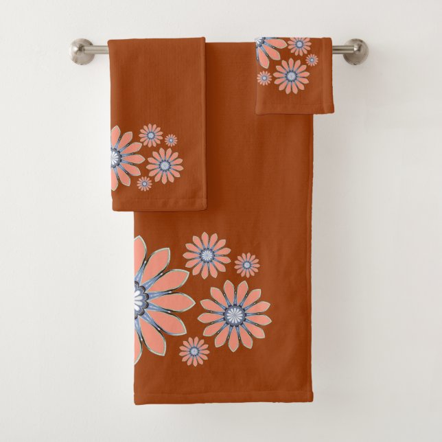 Conjunto De Toalhas Floral Abstrato Creme e Terracota (Insitu)