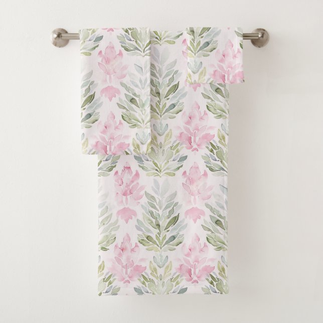Conjunto De Toalhas Floral Abstrato Verde Rosa (Insitu)