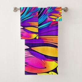 Conjunto De Toalhas Floral Abstrato Vibrante
