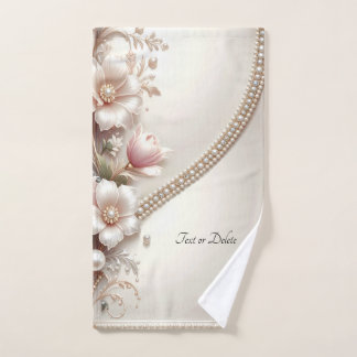Conjunto De Toalhas Floral and Pearl Embellishments Towel Set