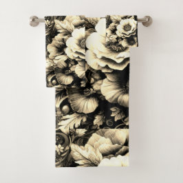 Conjunto De Toalhas Floral Antiquado ouro com Borboletas