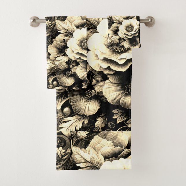 Conjunto De Toalhas Floral Antiquado ouro com Borboletas (Insitu)