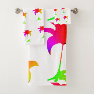 Conjunto De Toalhas Floral Arco-íris Branco