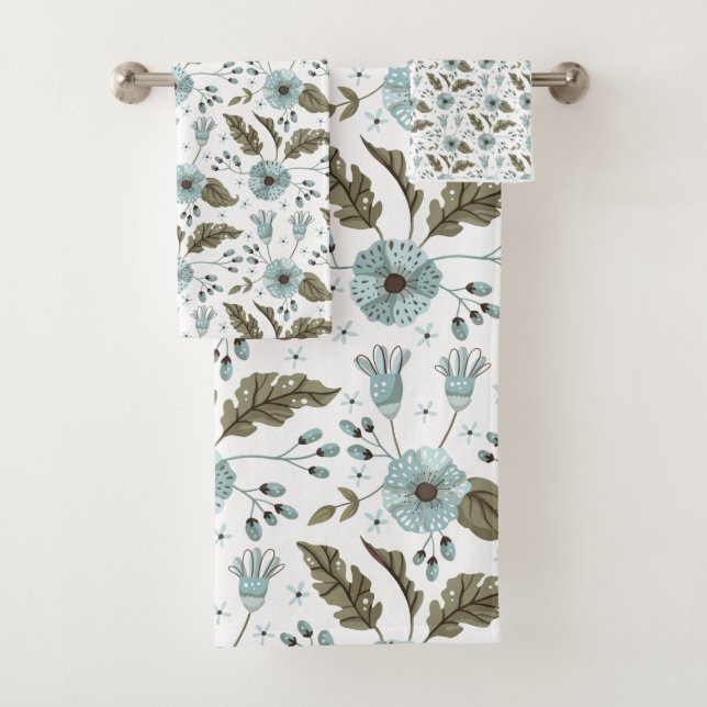 Conjunto De Toalhas Floral Azul e Verde (Insitu)