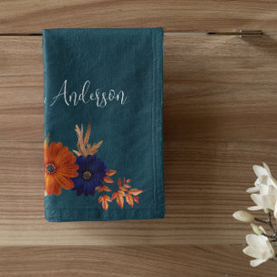 Conjunto De Toalhas Floral Azul Marinho Laranja Russo de Outono