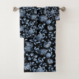 Conjunto De Toalhas Floral Azul Negra Dramático
