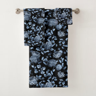 Conjunto De Toalhas Floral Azul Negra Dramático