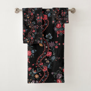 Conjunto De Toalhas Floral Boêmiano Preto Colorido