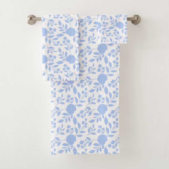 Conjunto De Toalhas Floral Branco e Azul Claro (Insitu)
