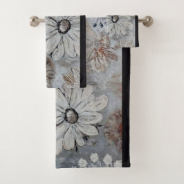 Conjunto De Toalhas Floral Branco Elegante Com Cinza