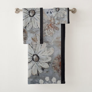 Conjunto De Toalhas Floral Branco Elegante Com Cinza