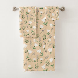 Conjunto De Toalhas Floral branco escandinavo