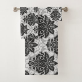 Conjunto De Toalhas Floral branco-preto