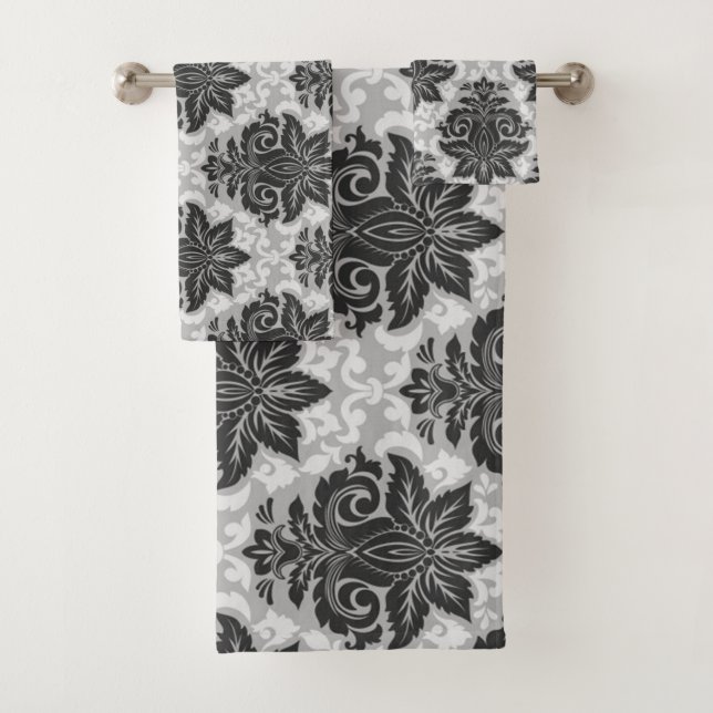 Conjunto De Toalhas Floral branco-preto (Insitu)
