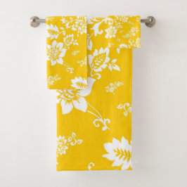 Conjunto De Toalhas Floral Branco sobre fundo Primavera amarelo