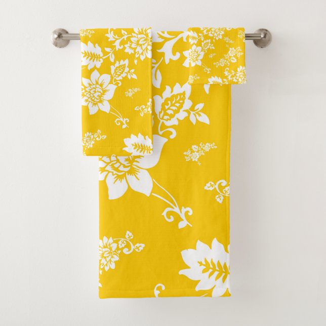 Conjunto De Toalhas Floral Branco sobre fundo Primavera amarelo (Insitu)
