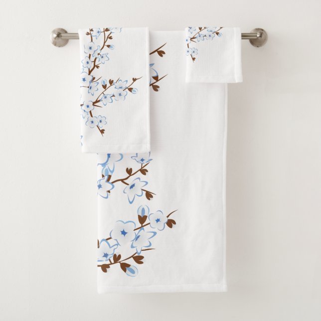 Conjunto De Toalhas Floral Cherry Blossoms White Blue (Insitu)