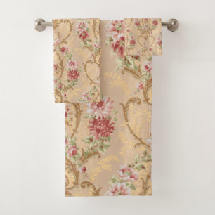 Conjunto De Toalhas Floral Clássico Elegante e Dourado Filigree Rococ