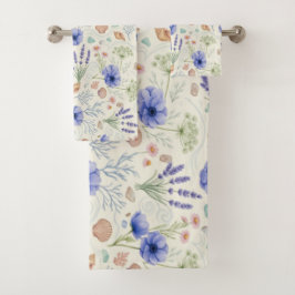 Conjunto De Toalhas Floral Costeiro Elegante Lavanda & Conchas Verão