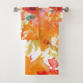 Conjunto De Toalhas Floral de abstrato Laranja e Branco