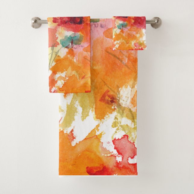 Conjunto De Toalhas Floral de abstrato Laranja e Branco  (Insitu)