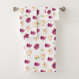 Conjunto De Toalhas Floral de Aquarela Rosa