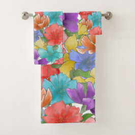 Conjunto De Toalhas Floral de Cor de Água Multicolorida Moderna
