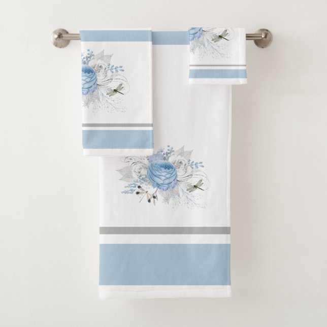 Conjunto De Toalhas Floral de Dragonfly Azul Elegante (Insitu)