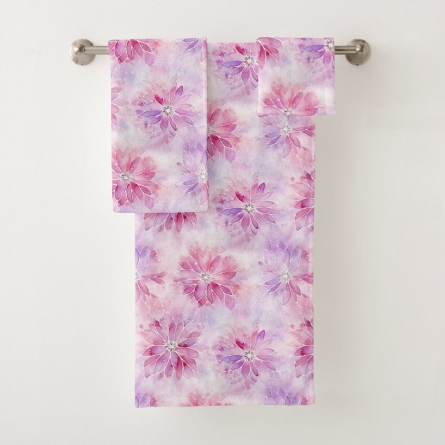 Conjunto De Toalhas Floral de Lavanda Chic Cor-de-Rosa Cintilante (Insitu)