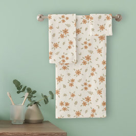 Conjunto De Toalhas Floral Delicado Boho Casa de Campo Beige