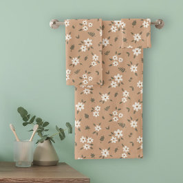 Conjunto De Toalhas Floral Delicado Boho Cores Selvagens Bege Marrom