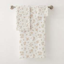 Conjunto De Toalhas Floral Delicado Neutro Suave Creme Bege Pálido