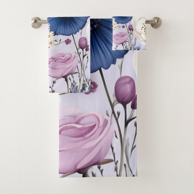 Conjunto De Toalhas Floral do Jardim Flor Branco Azul-Lavanda Elegante (Insitu)