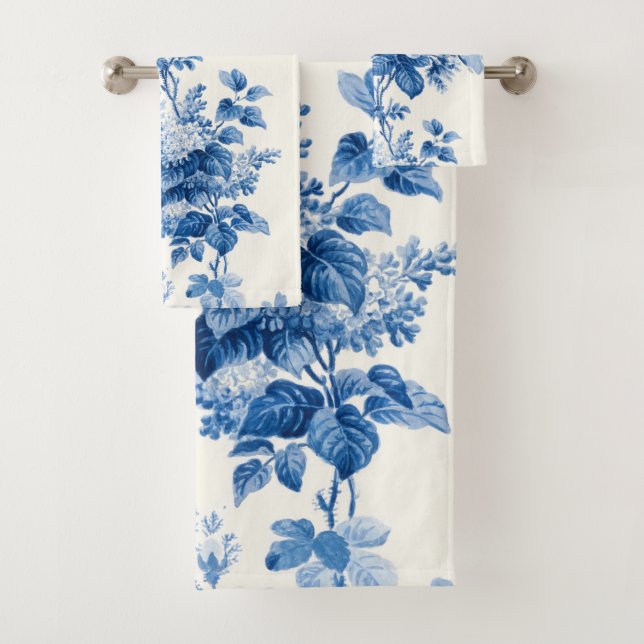Conjunto De Toalhas Floral Elegante de Azul Chic e White Vintage (Insitu)