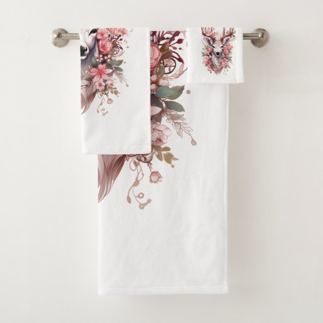 Conjunto De Toalhas 🌸 Floral Fantasy Deer Towel Set 🦌 (Insitu)