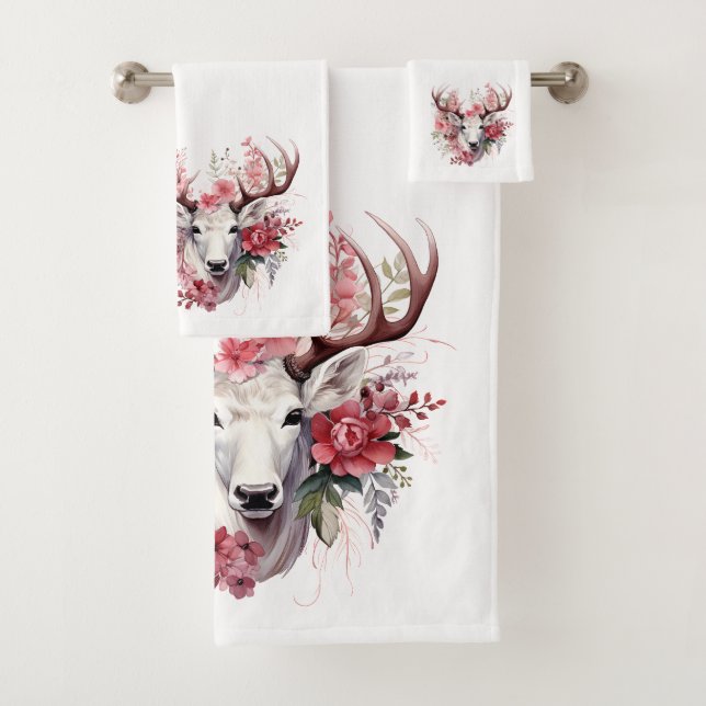 Conjunto De Toalhas 🌸 Floral Fantasy Deer Towel Set 🦌 (Insitu)