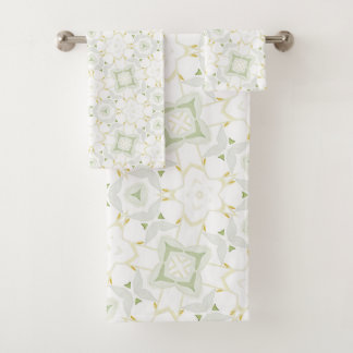 Conjunto De Toalhas Floral Geométrico Neutro Suave