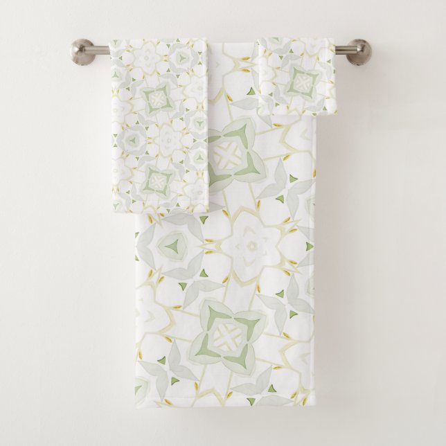 Conjunto De Toalhas Floral Geométrico Neutro Suave (Insitu)