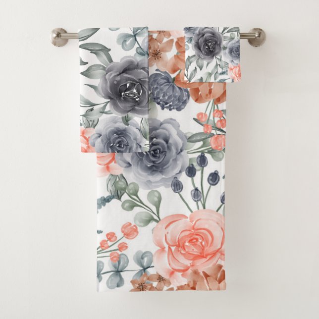 Conjunto De Toalhas Floral laranja cinza moderno  (Insitu)
