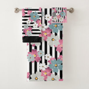 Conjunto De Toalhas Floral, listrado
