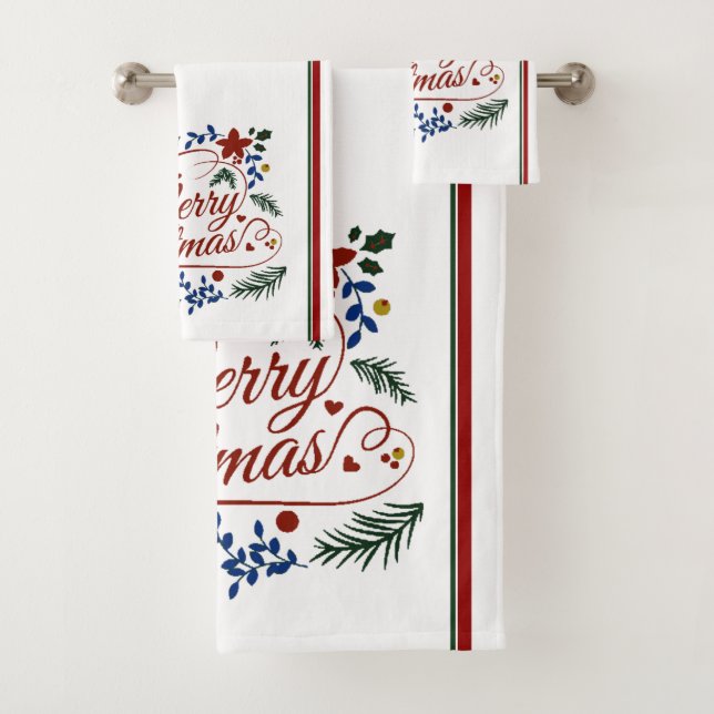 Conjunto De Toalhas Floral Merry Christmas   Bath Towel Set (Insitu)