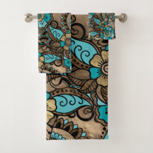 Conjunto De Toalhas Floral Paisley Pattern - touro e dourados