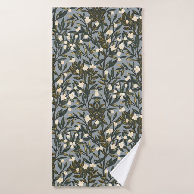 Conjunto De Toalhas Floral pattern on  dusty blue-gray background (Toalha de Banho)