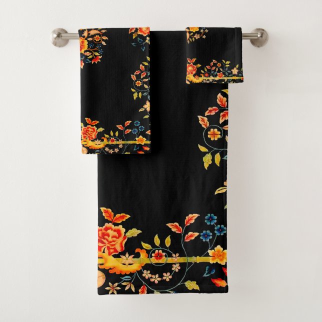 Conjunto De Toalhas Floral Preto (Insitu)